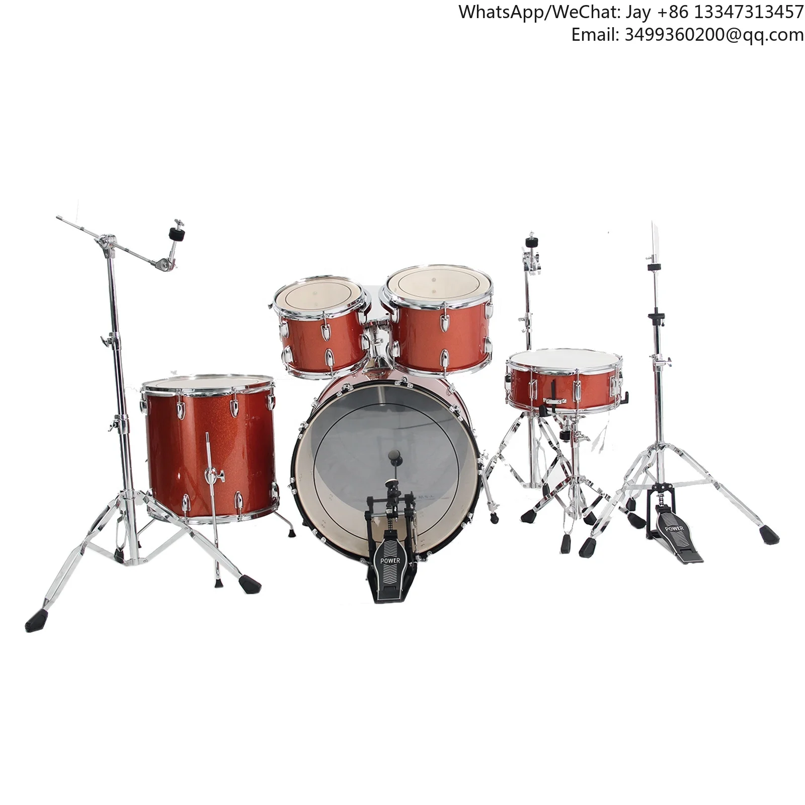 

Customizable Mid-High End Adult Drum Set With Three Cymbal Stands & Optional Cymbals