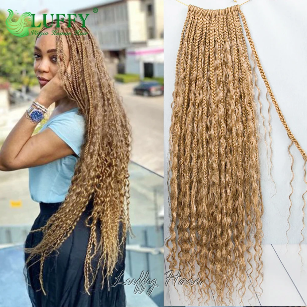 Boho Box Braids Crochet Human Hair Curls #27 Honey Blonde Pre Looped Crochet Braids With Human Hair Deep Curly