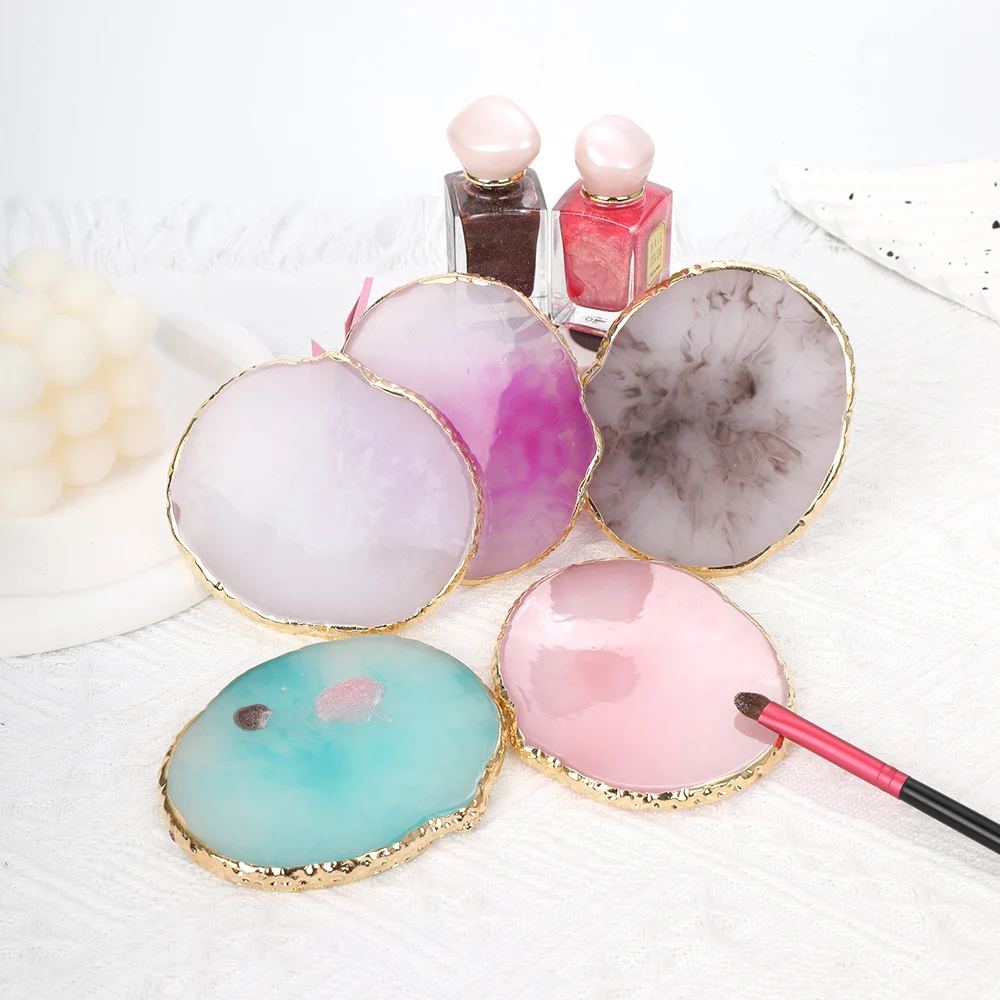 1PC Round Resin Agate Stone Nail Color Palette Gel Polish Pallet Mixing Drawing Paint Plate Manicure For Nails Art Display Shelf