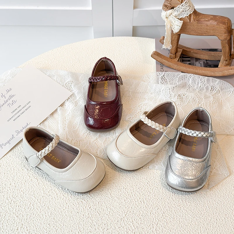 

Fashion Luxury Rhinestone Princess Causal Kids Leather Shoes Slip-on Versatile Children's Flats Spring Autumn Girls Ballet Shoes