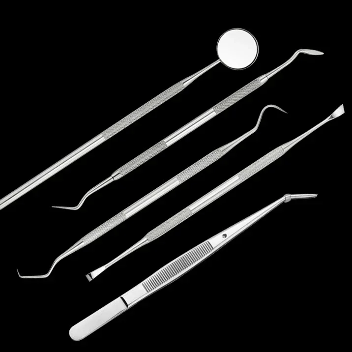 5pc/set Dental Mirror Stainless Steel Dental Dentist Prepared Tool Set Probe Tooth Care Kit Instrument Tweezer Hoe Sickle Scaler