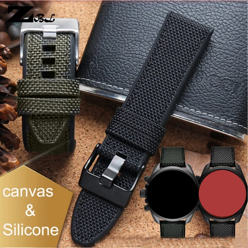 Canvas Resin Double-layer strap watchband 24mm 26mm 28mm Watch band for Diesel DZ4500 DZ7420 DZ4506 silicone watch bracelet