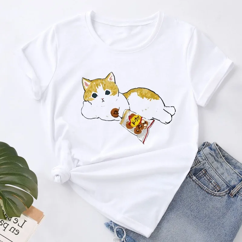 Kitten Refuses To Kiss Cotton Printed Men's and Women's Fashionable Round Neck Short Sleeved New Personalized Casual T-shirt