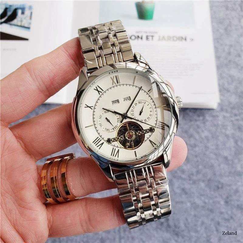 ساعة أوتوماتيكية فاخرة جديدة مصممة مع وظيفة تقويم الحركة الأصلية بسوار من الفولاذ المقاوم للصدأ ساعة يد رجالي عالية الجودة