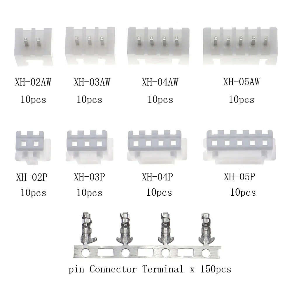 230pcs/Box XH2.54 2p 3p 4p 5p Terminal Socket Header Wire Adaptor Cable terminals JSt Connectors DIY Electronic Set