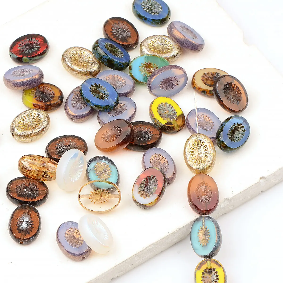 1x1.4cm 10pcs Exquisite Oval Shape Colorful Czech Glass Beads Loose Beads Diy Earrings Necklace Accessories