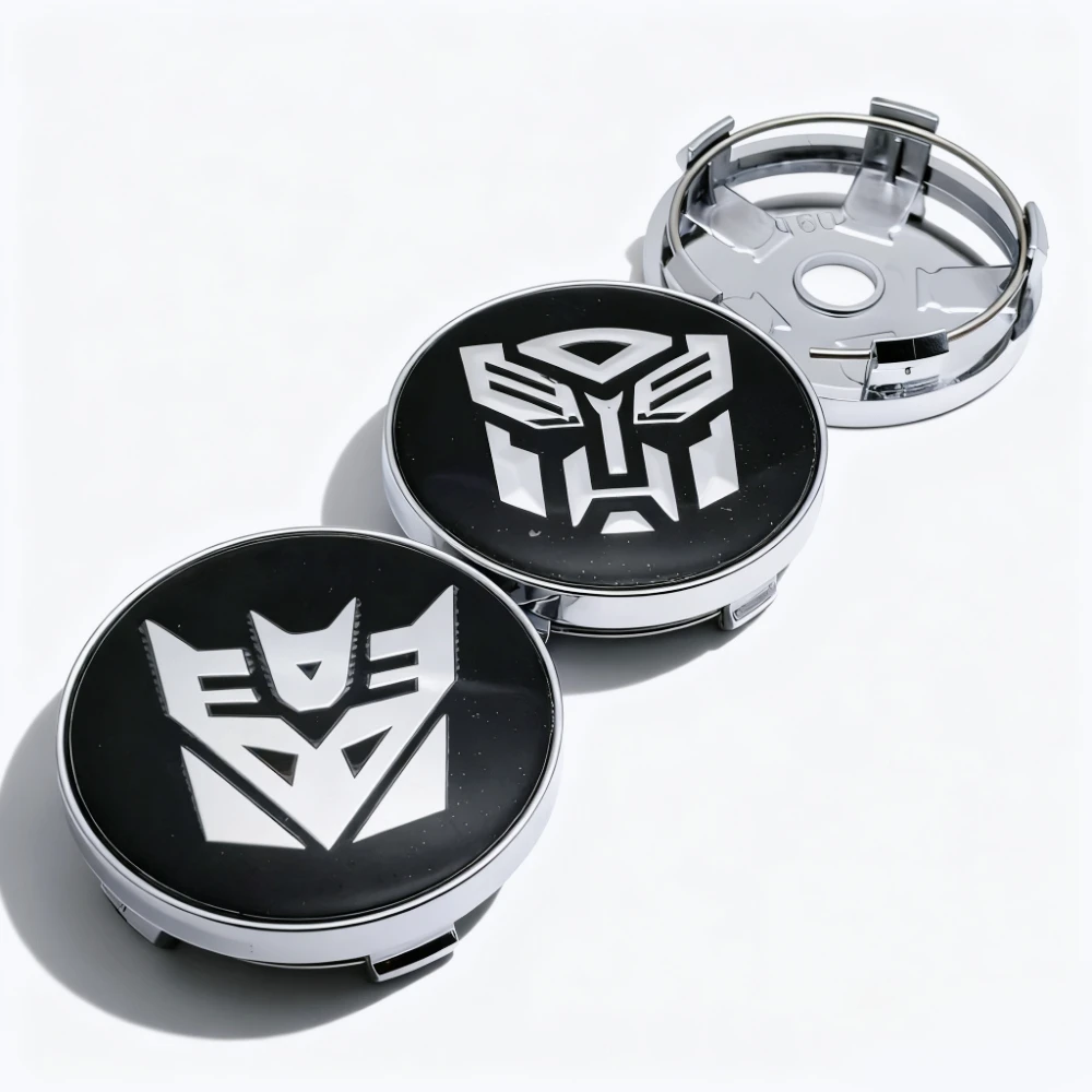 4 pçs transformadores logotipo emblema tampas centrais da roda do carro 60mm 56mm rodas hub cap optimus prime megatron emblema aro calotas capa poeira