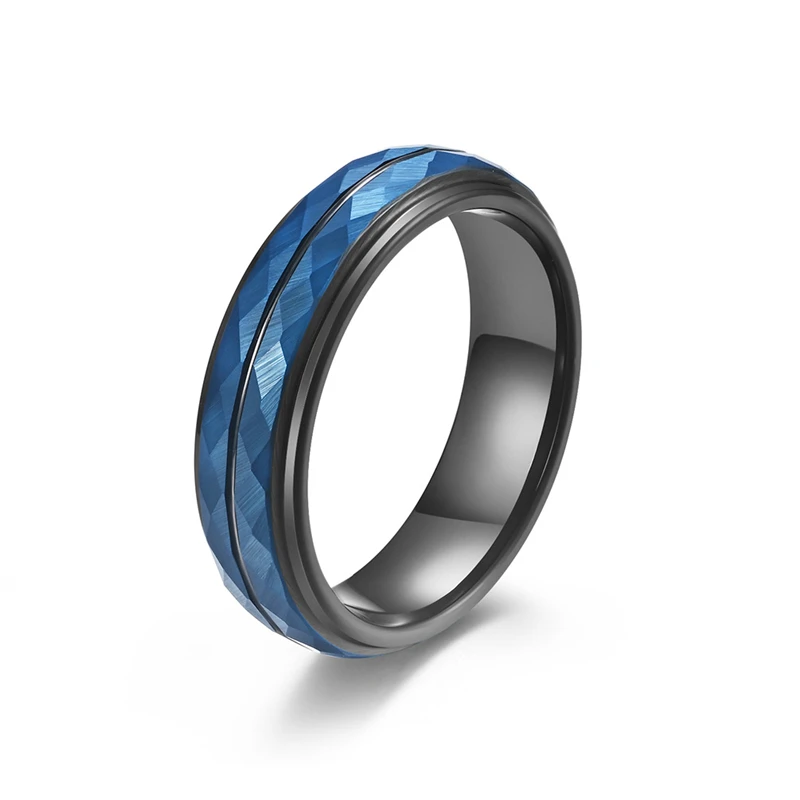 Tungsten Steel Blue Geometric Rhombus High Hardness High Quelity Fine Male Female Ring Polished No Fading WG007