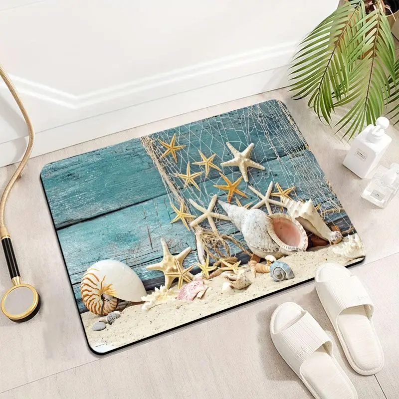 Ocean Coastal Bath Mat Non Slip Floor Entrance Carpets Super Absorbent Rug Home Indoor Living Room Bathroom Decorative Doormats