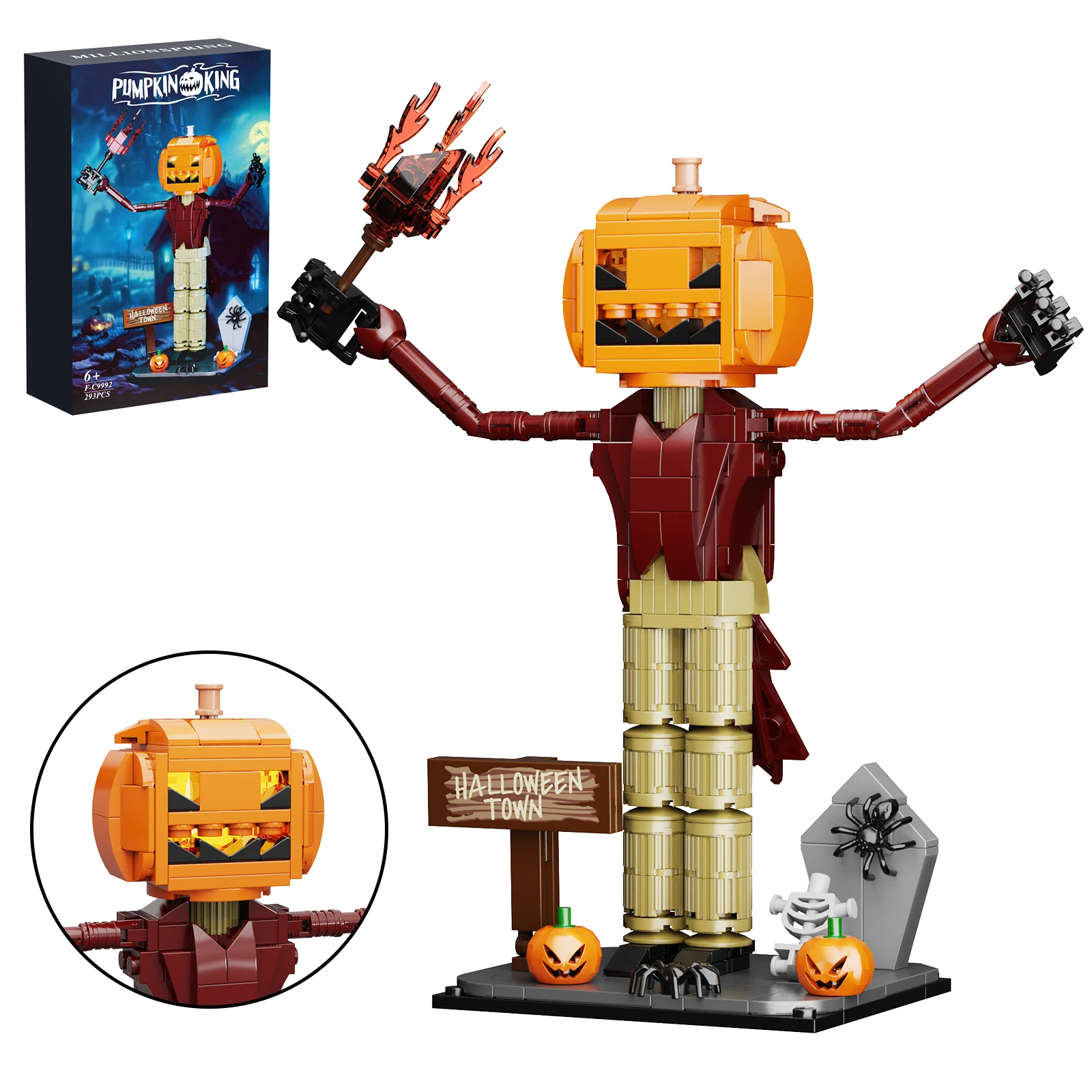 NEW Nightmares Before Christmas Jacks Skellington Pumpkin Building Block Set with Light Kit Children Terror Halloween Gifts