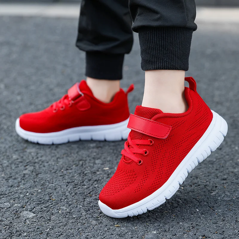 Hot Sale Red Children Sneakers Fashion Mesh Shoes Kids Running Shoes Breathable Outdoor Sports Sneakers for Boy Girl Casual Shoe