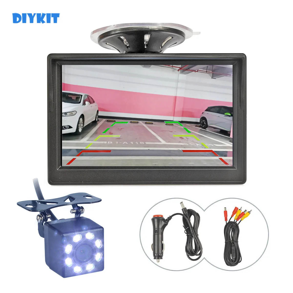 

DIYKIT 5inch 800 x 480 HD Car Monitor Waterproof Reverse 8 x LED Color Night Vision Backup Rear View Car Camera with Monitor