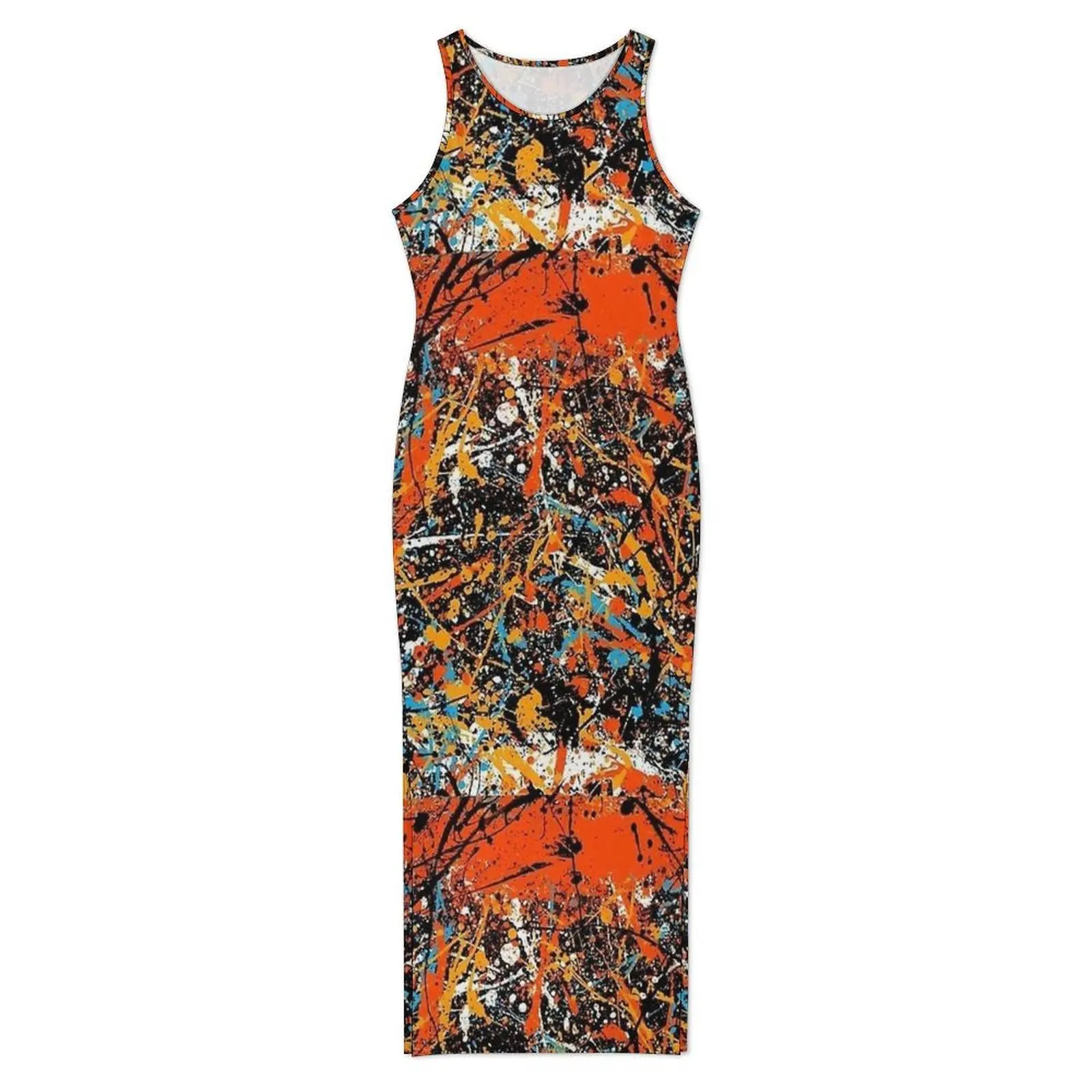 Orange Splash Abstract Print Dress Sleeveless  Aesthetic Maxi Dresses Kawaii Bodycon Dress Women Design Big Size Vestidos