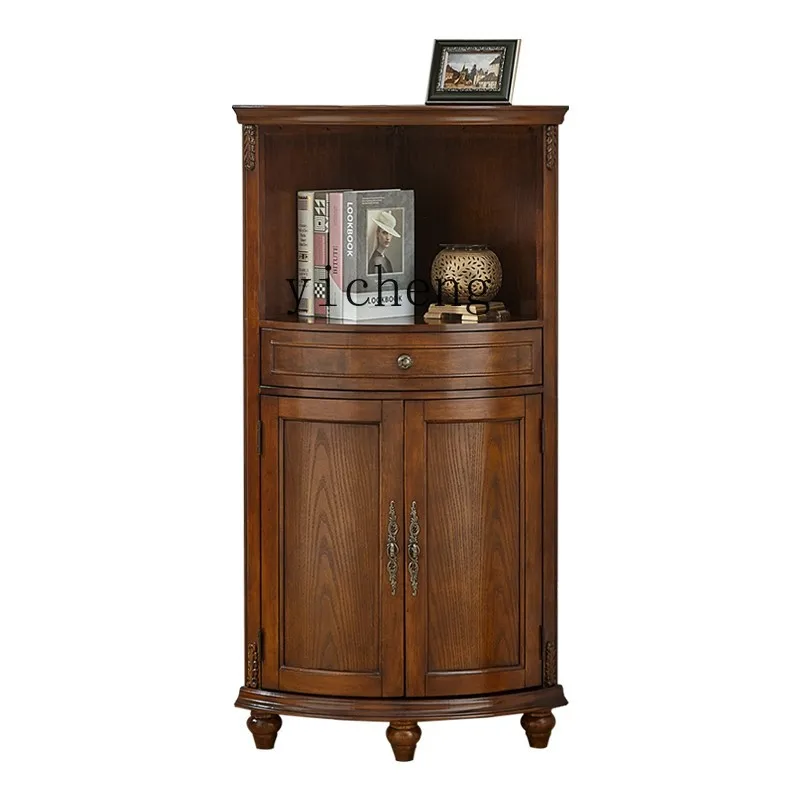 XL American-Style Solid Wood Corner Cabinet Floor Three Corner Cabinet Living Room Meal Side Wine Cabinet Turn Corner Cabinet