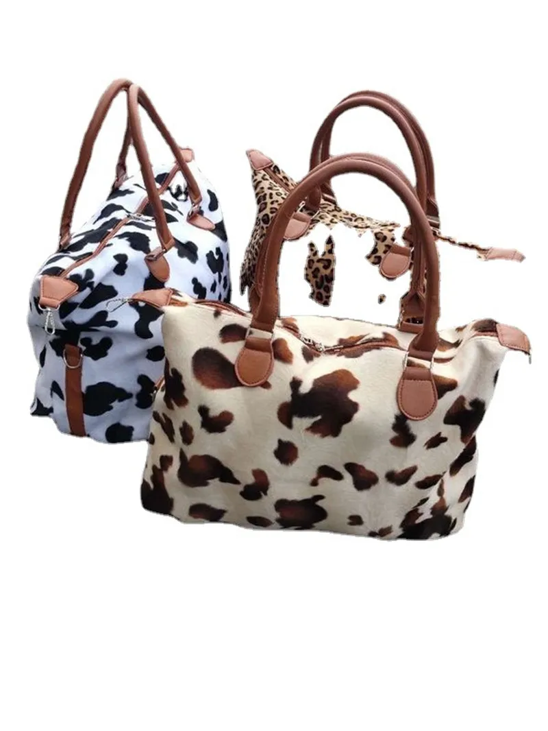 Wochenend reisetasche Plüsch Kuh Leopard Muster Reisetasche Kurzstrecken Reisetasche Pelz Handtasche VIP-Tasche