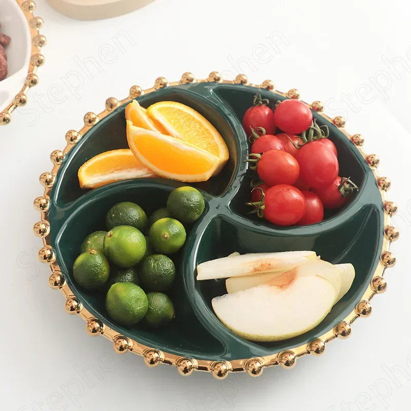 Kreatywność Goln Beads Dekoracyjny talerz na przekąski ze szklaną pokrywą Nordic Morn Solid Color Ceramiczne talerze Dekoracja stolika kawowego — zdjęcie 5