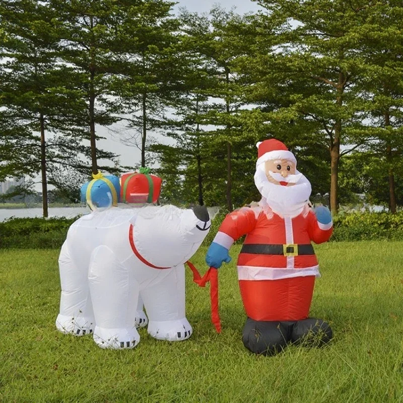 Inflatable Santa Claus Air Model Christmas Inflatable Polar Bear Outdoor Lawn Yard Holiday Party Lighting Decoration