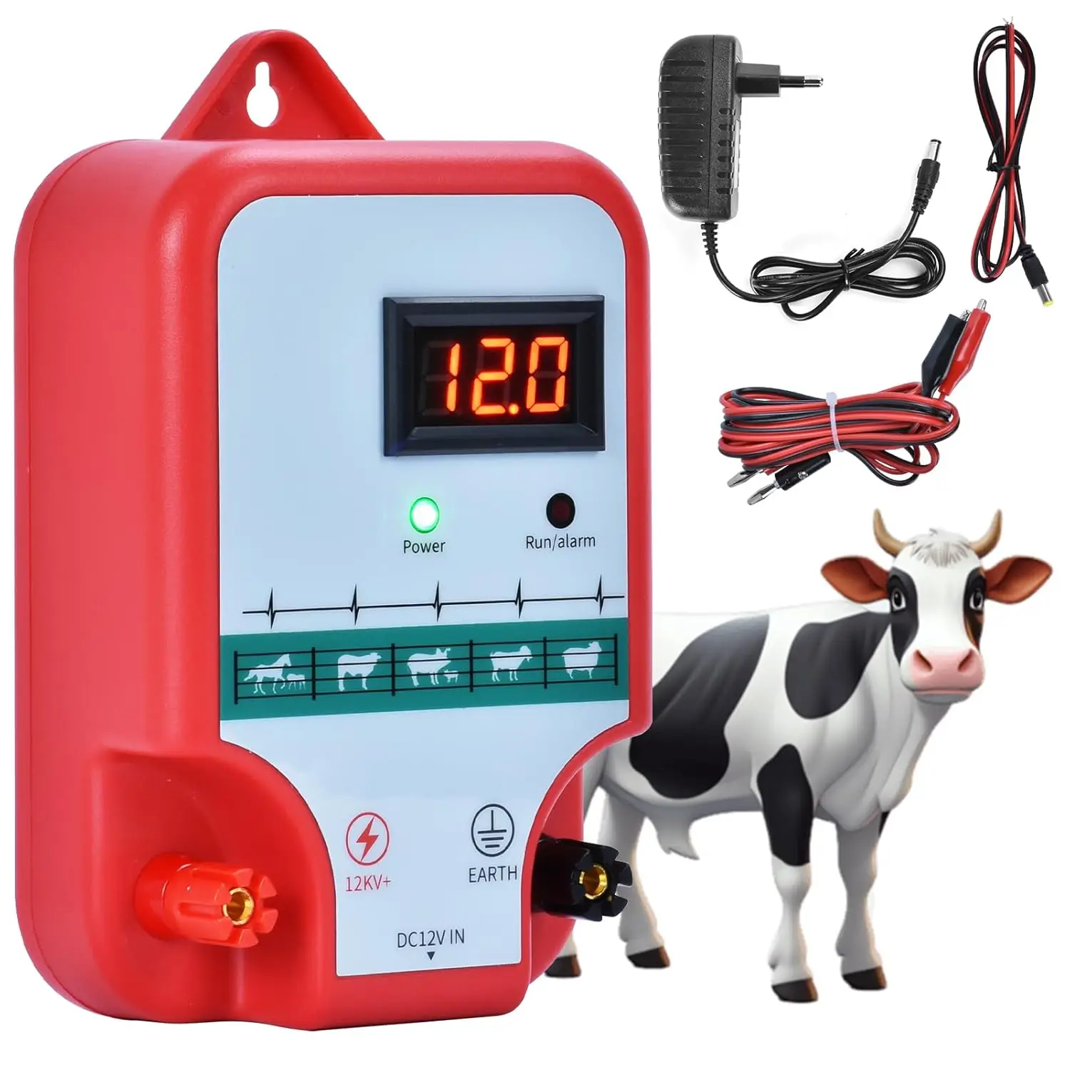 15KM Electric Fence Energizer With LCD Display 2 Joule Electronic Fence Charger for Farm Livestock Sheep Cattle Horse Poultry