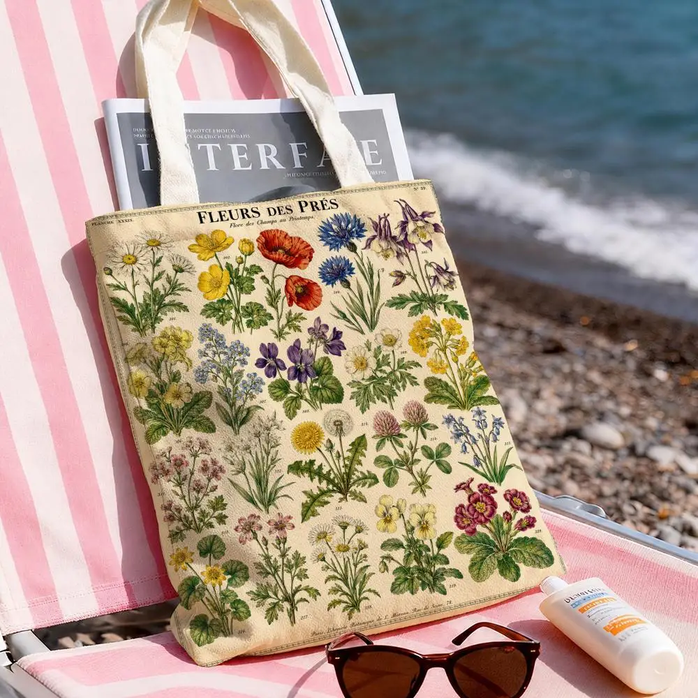 Plant Element Storage Bags Canvas Tote Bag Large Capacity Shoulder Bag Eco-Friendly Reusable Casual Handbag