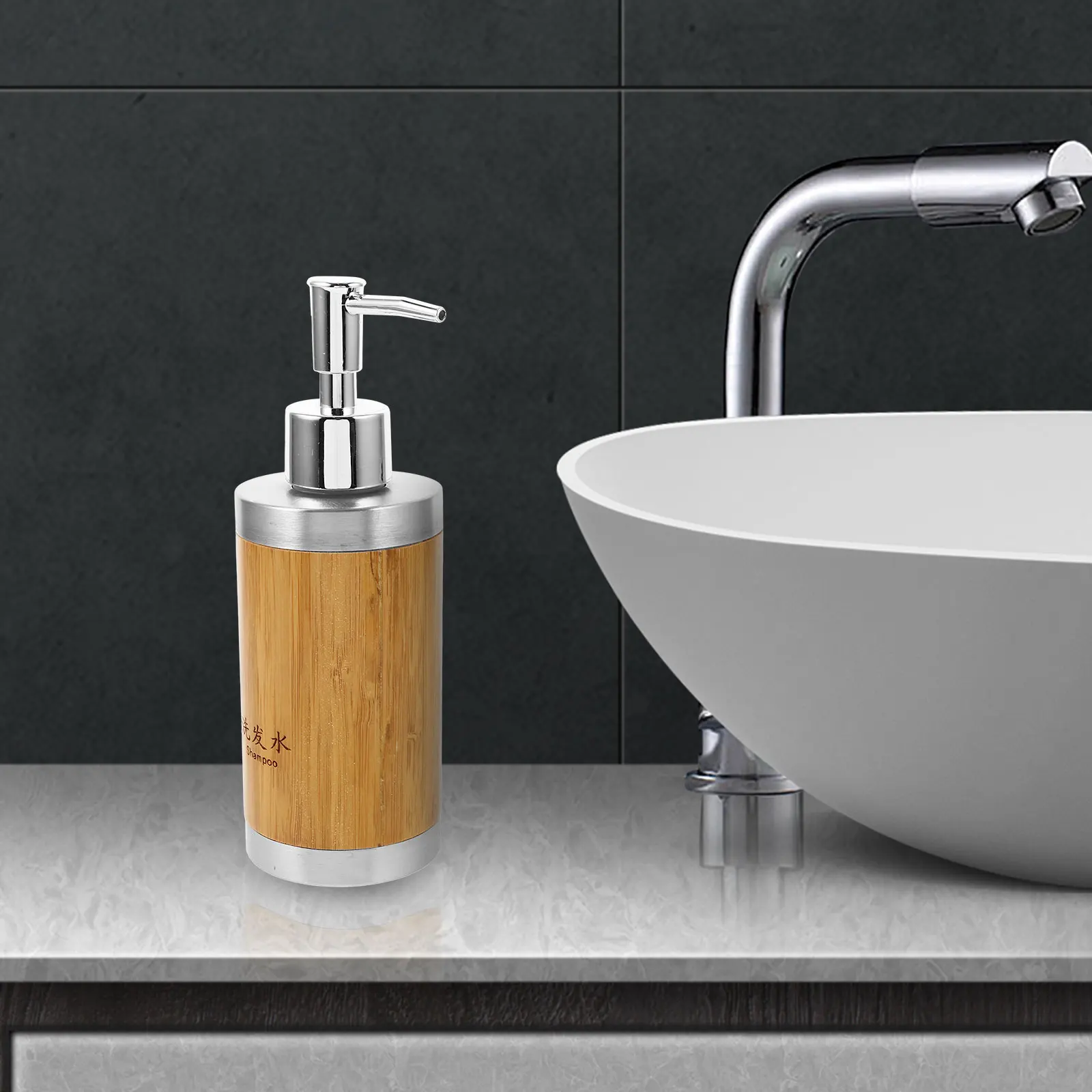 Press Pump Dispenser Bamboo Lotion Shampoo Bottle for Hotel Bathroom Soap Container Refillable Handwash Liquid Soap