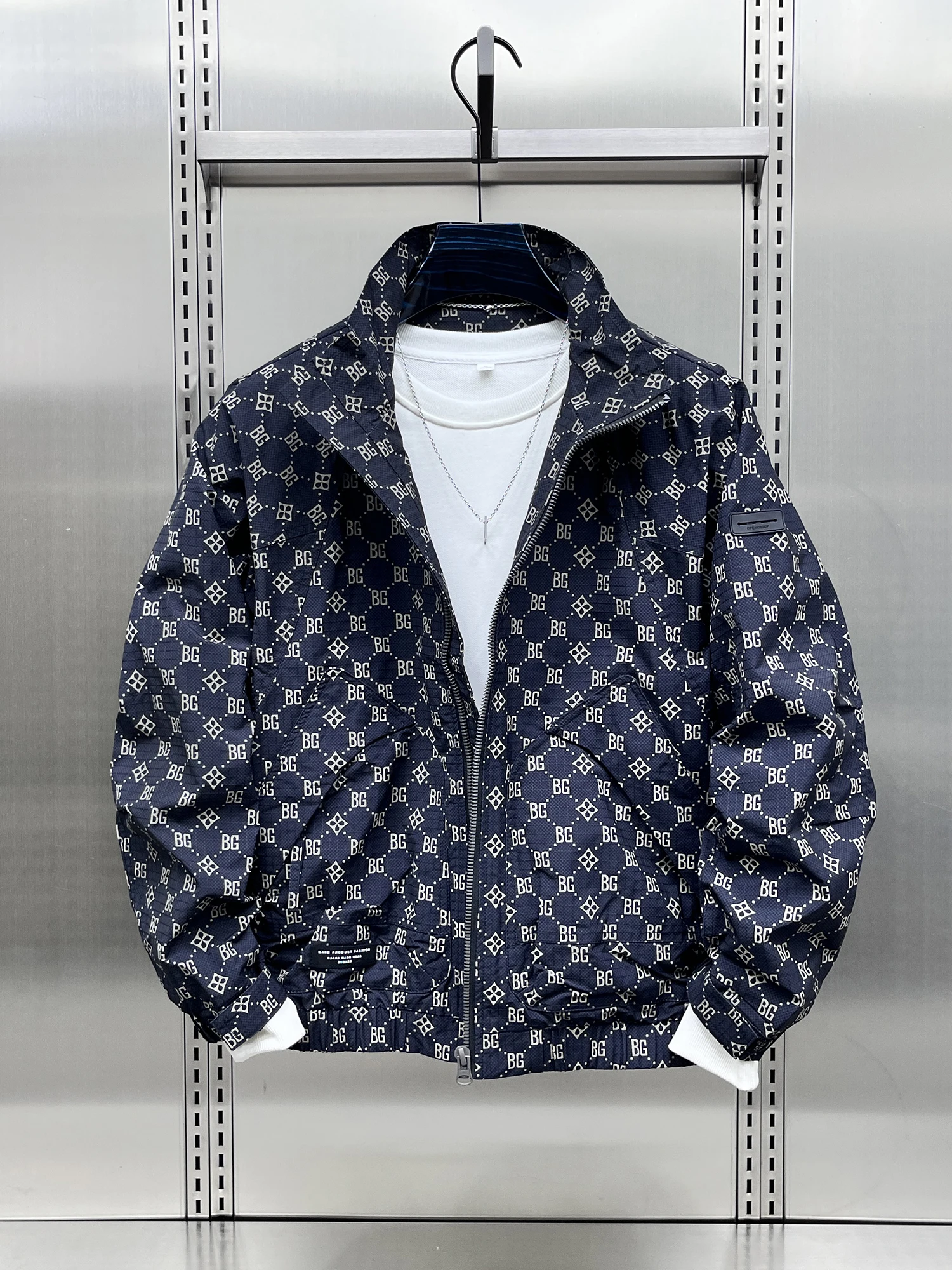 

Casual Printed Jaet Men's Faion Brand Youthful Haome Stand Collar Loose Fit Long Sve Breathable Outerwear Coat