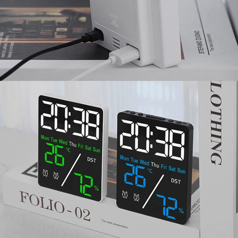 12h 24h LED Display Digital Alarm Clock Multifunctional Electronic Clock with Date Temperature and Humidity Clock