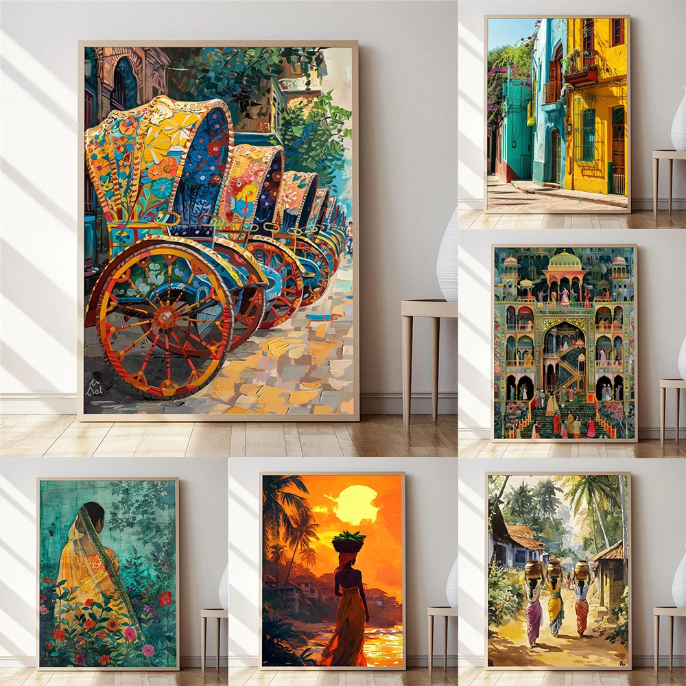 Bangladesh Rickshaw Art Print Vibrant Bengali Folk Art Poster Colorful Houses of La Boca Argentina Art Canvas Painting Decor
