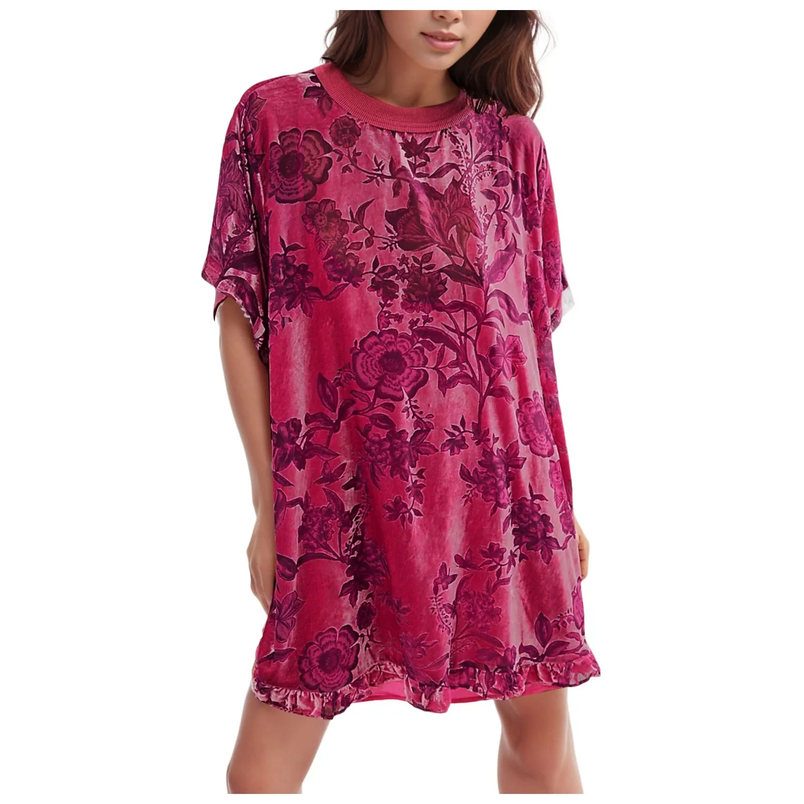 

Floral Summer Dresses for Women Vintage Velvet Dress Round Neck Short Sleeve Floral Printed Mini Flowy Dress Elegant Party