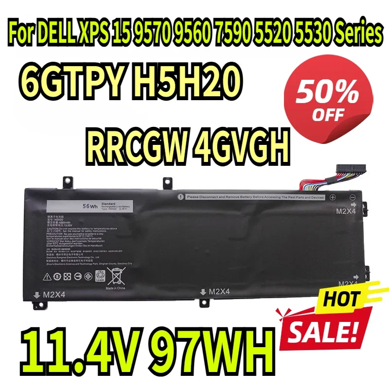 11.4V 97WH 6GTPY H5H20 Laptop Battery For DELL XPS 15 9570 9560 7590 For DELL Precision 5520 5530 Series Notebook