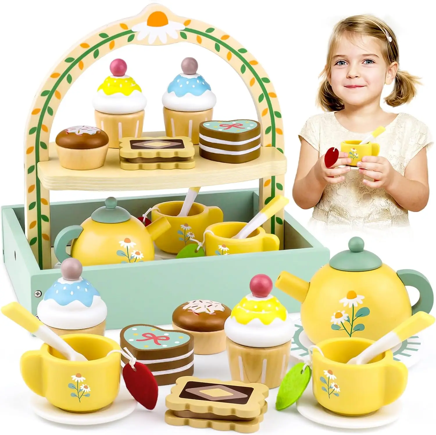 Kids Pretend Play Afternoon Tea Set Toy Pretend Play Food Children's Role Play Game Play House Kitchen Accessories Gift for Girl