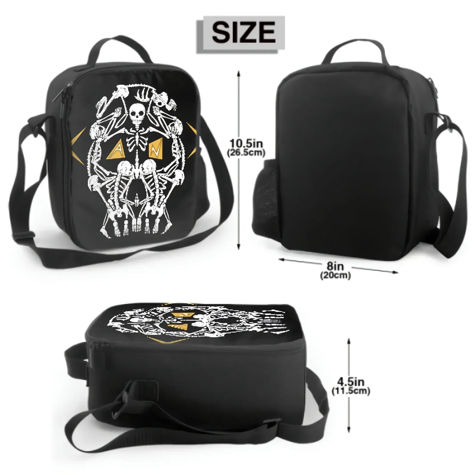 Skull Body Silhouette Insulated Lunch Bag for School Office Picnic Human Skeleton Print Tote Lunch Box Containers Cooler Bag