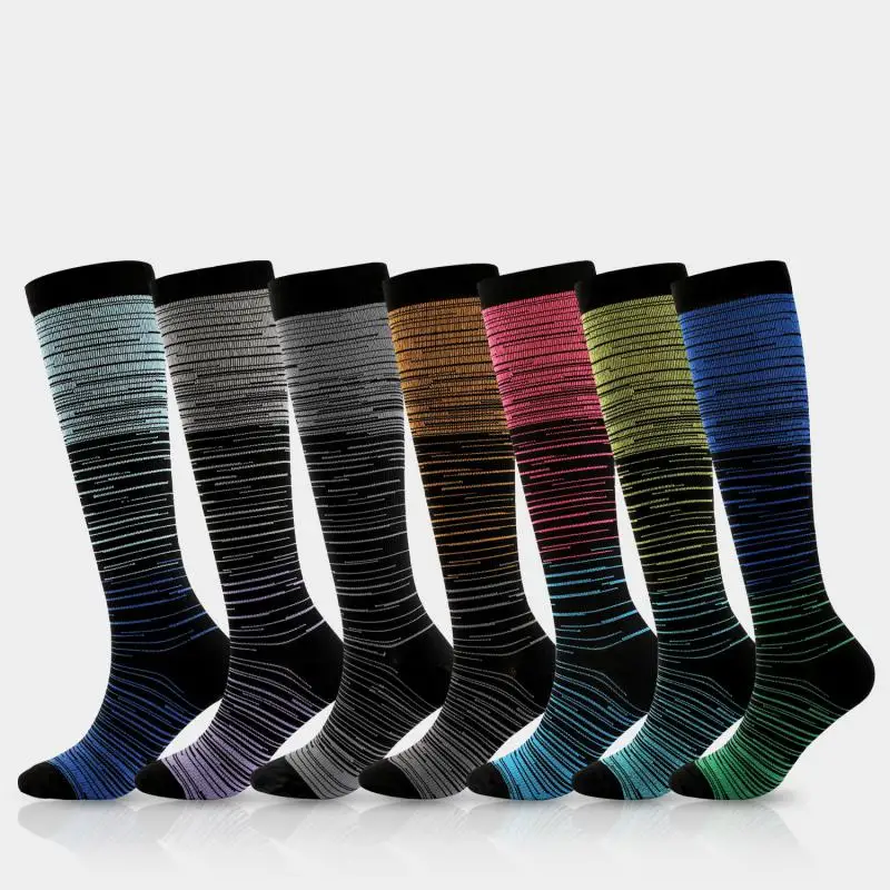 7pair High Quality Boutique Striped Compression Socks Women Men New Gradient Cycling Nylon Fashion Stockings Fitness Nurse