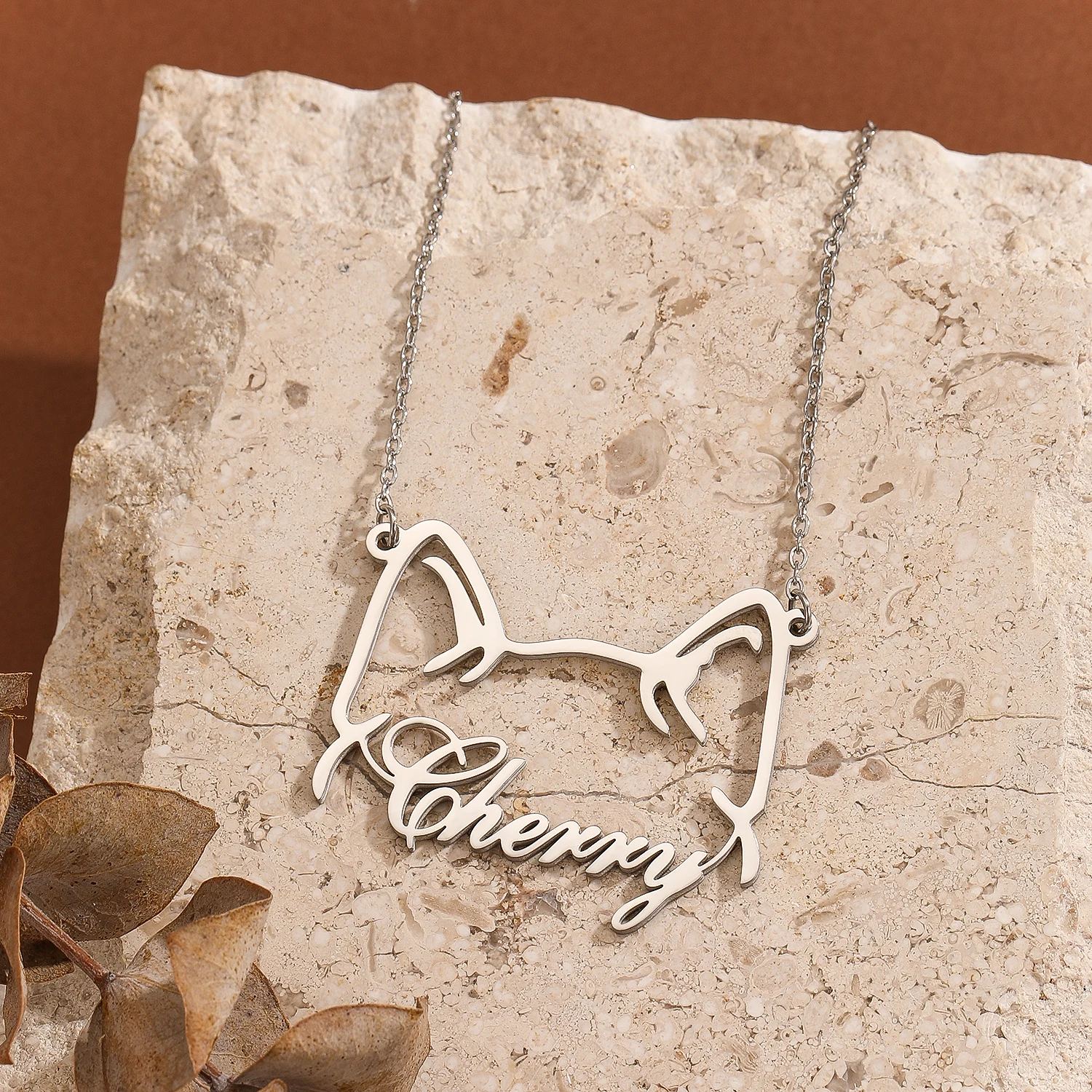 QIAMNI Custom Shiba Inu Dog Pet Name Necklace Personalized Stainless Steel Animal Ear Choker Jewelry Birthday Gift for Women Men