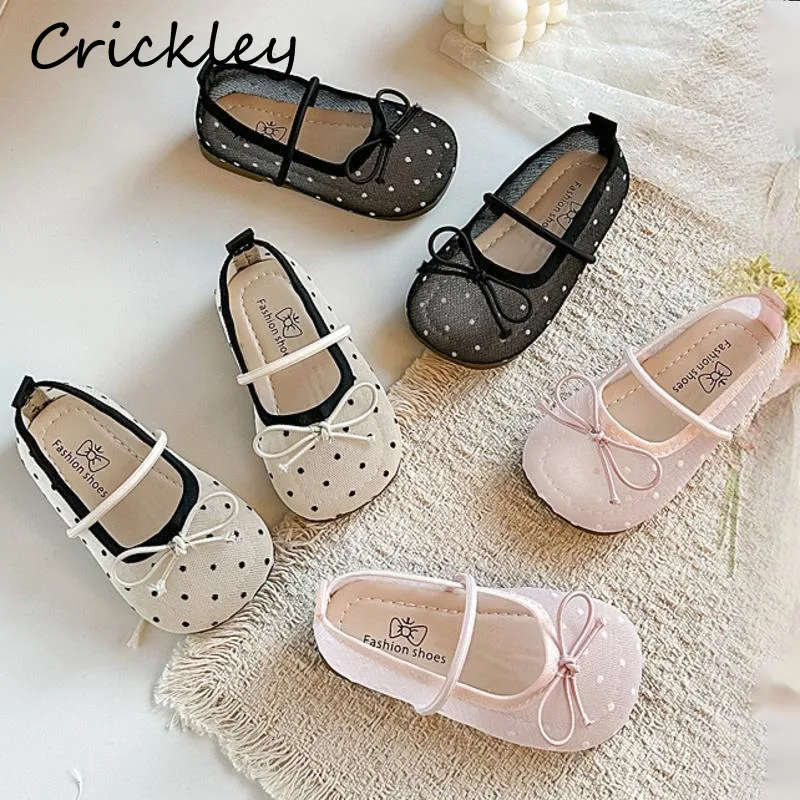 

Bow Dot Girls Flats Shoes Spring Summer Mesh Breathable Children Princess Shoes Elastic Band Soft Toddler Kids Ballet Flats