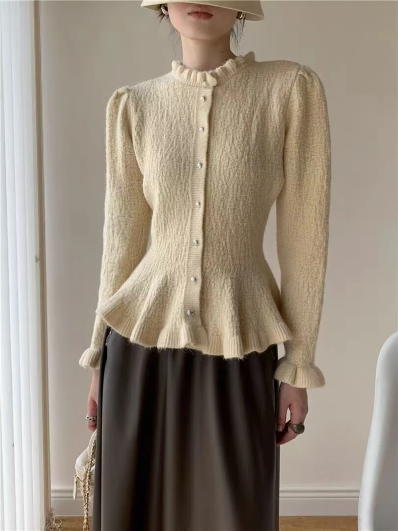 سترة متماسكة بأزرار سفلية ورقبة دائرية على الطراز الكوري، سترة بتصميم جديد لخريف وشتاء 2025 #5