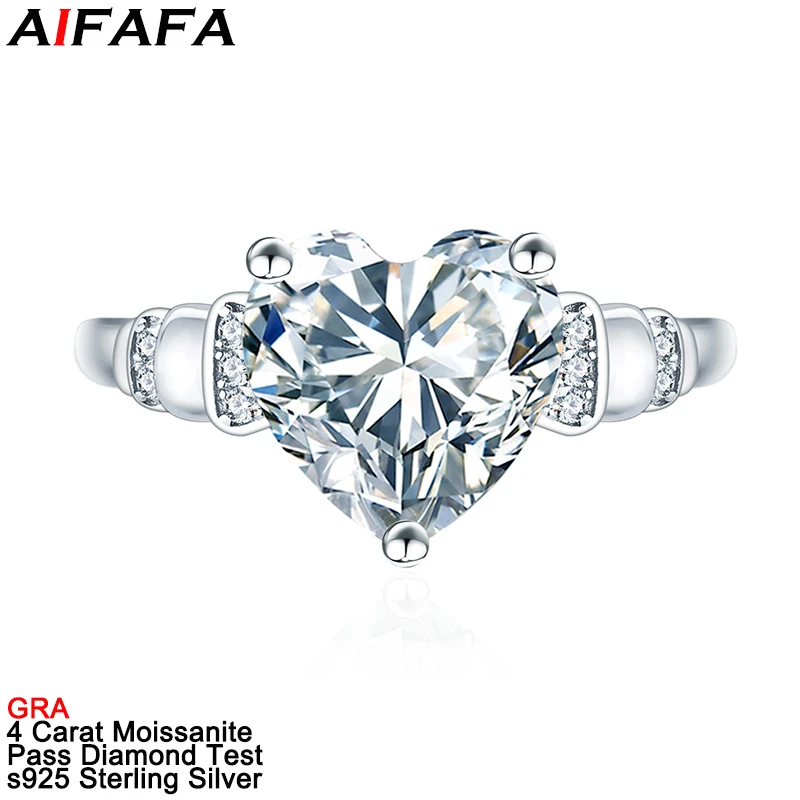 4 Carat Heart Moissanite Rings for Women Luxury s925 Silver 10*10mm Moissanita Lab Diamond Plated 18k Platinum Ring Fine Jewelry