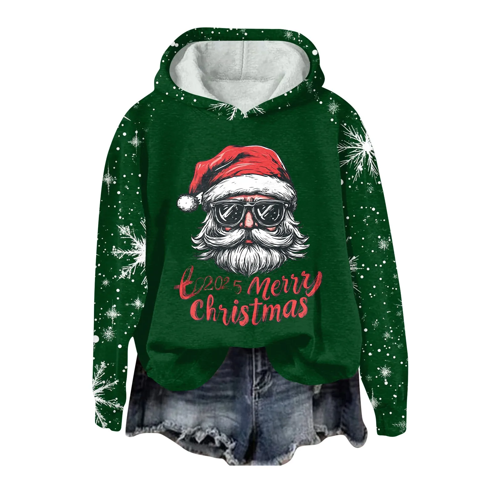 Women'S Fashion Pullover Plunging Sleeve Christmas Printed Hooded Sweatshirt Ropa En Promocion Mujer Winter Clothes Woman