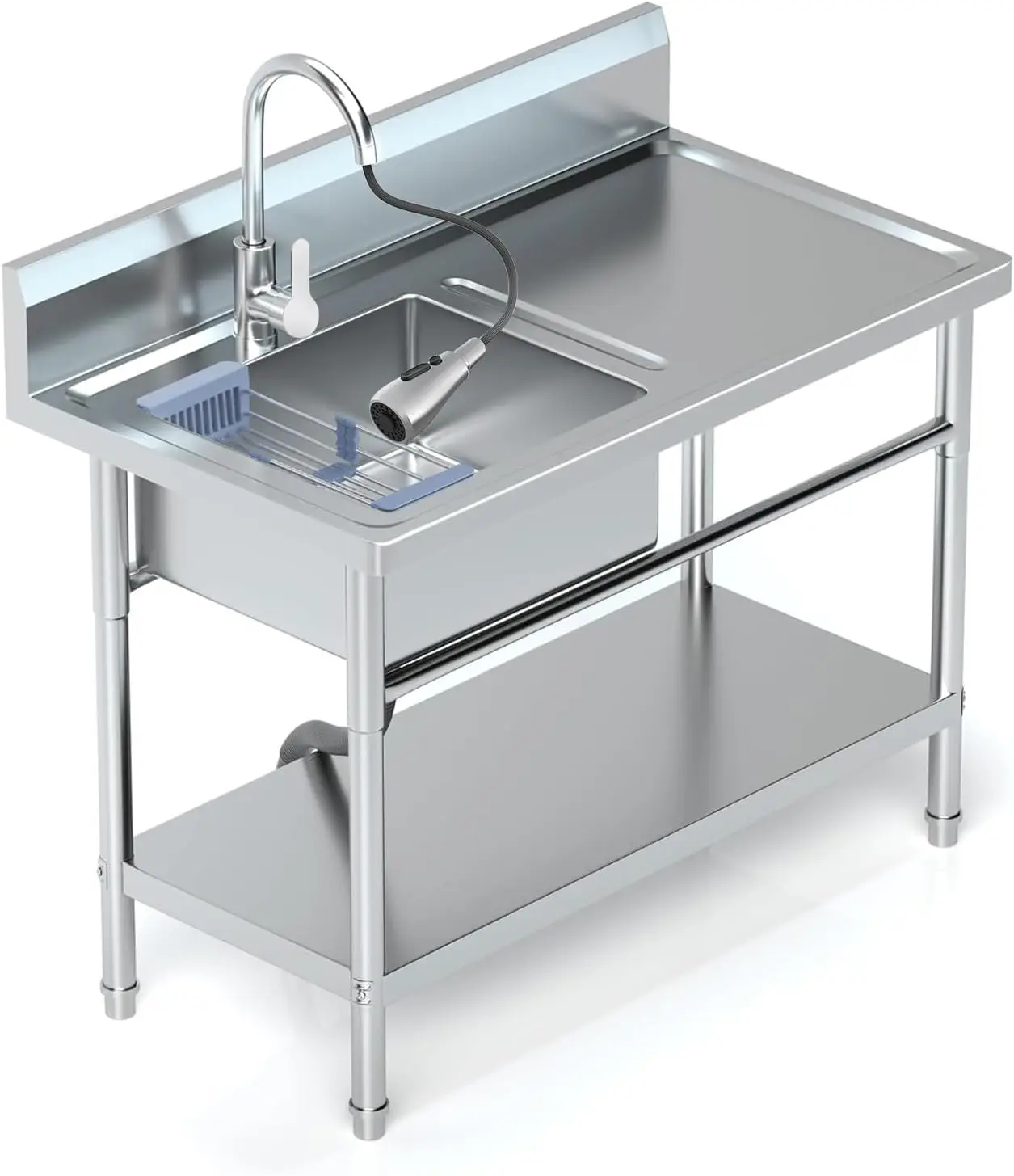 

Freestanding Stainless Steel Single Bowl Laundry Sink With Pull Out Sprayer Faucet Hot Cold Water Plumbing Workbench For Farmhou