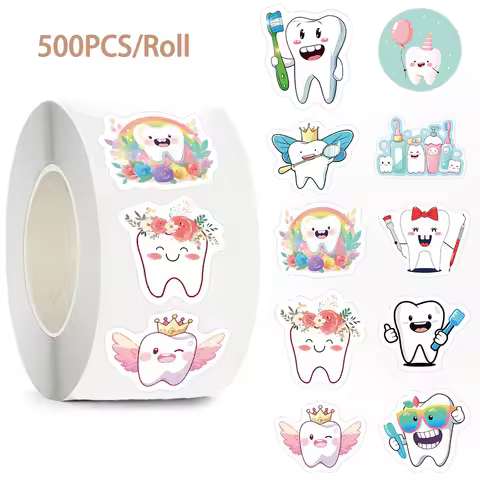 500PCS/Roll Funny Cute Cartoon Dental Toothpaste Sticker 10 Different Creative Decorative Patterns Envelopes Invitation Gift