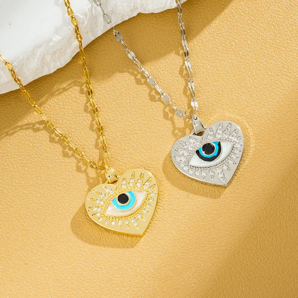 Подвеска «Глаз дьявола», легкая нишевая роскошная цепочка на ключицу, ожерелье из титановой стали, женское турецкое голубое глаз