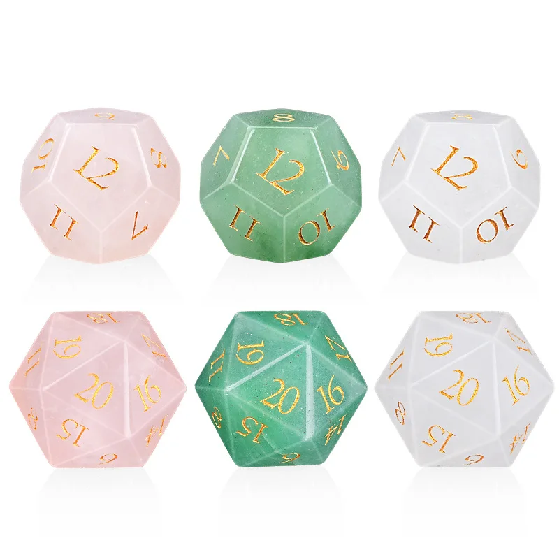 18MM Gemstone Dice Set D12 & D20, Polyhedral Crystal Football Beadswith Gold Engraved Numbers for DND RPG Tabletop Board Games