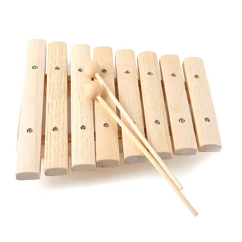 Children kids natural wood wooden 8 tone xylophone percussion toy musical instrument for kids music developing