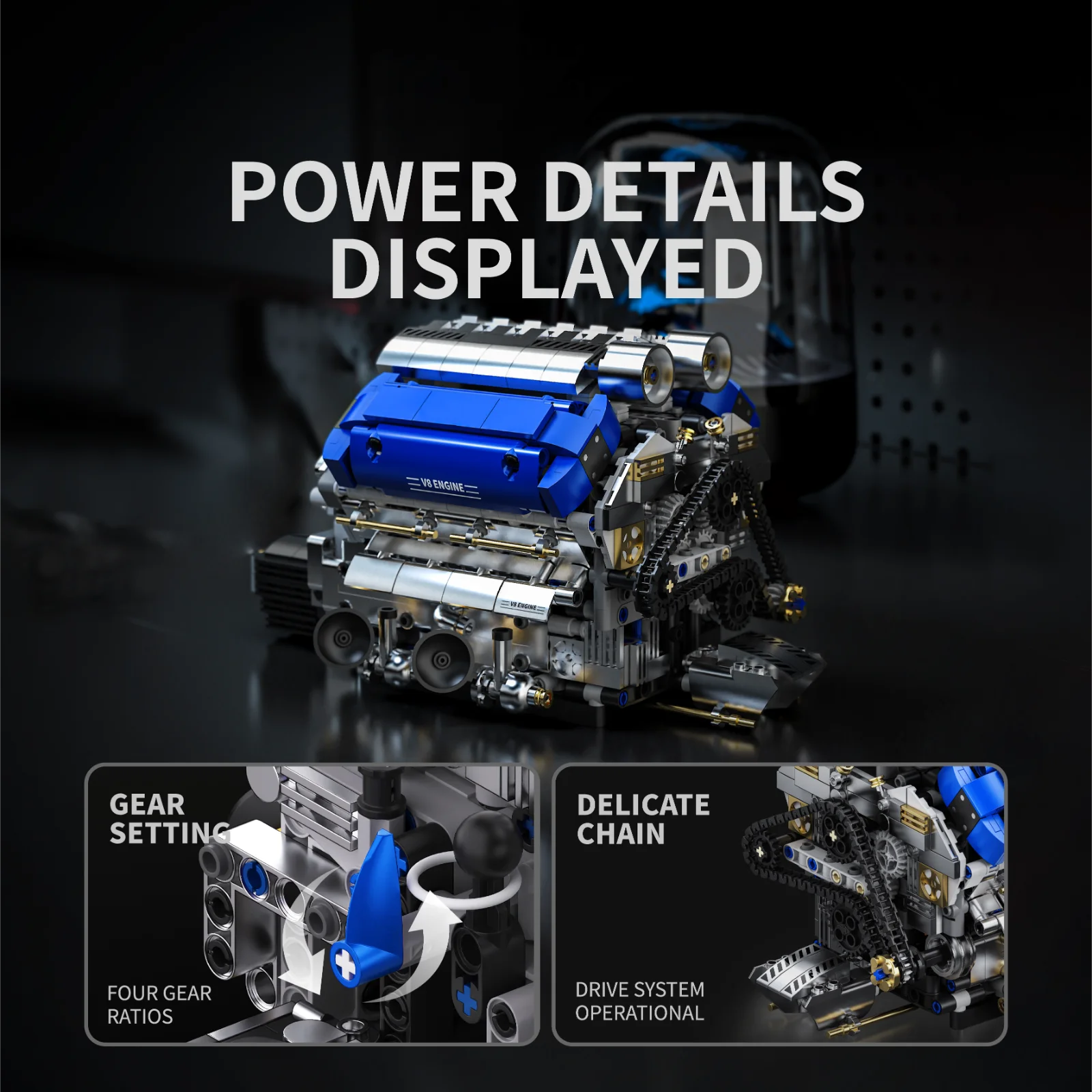 

Электрический конструктор-модель двигателя V8 Turbo с турбонаддувом, сборная модель для самостоятельной сборки, настольное украшение для офиса, STEM-подарок для взрослых и детей