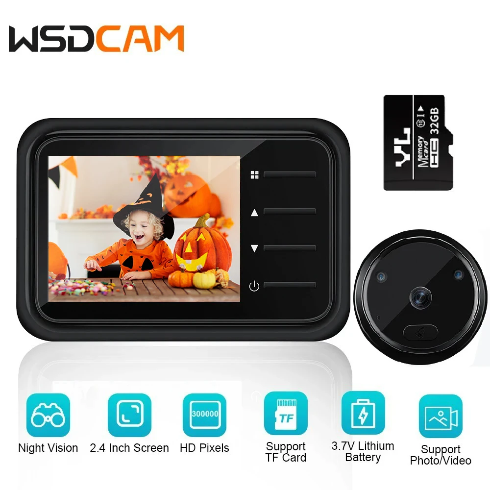 

WSDCAM Digital Door Viewer 2.4" LCD Screen Electronic Door Camera Recording IR Night Door Peephole Camera Photo Smart Viewer