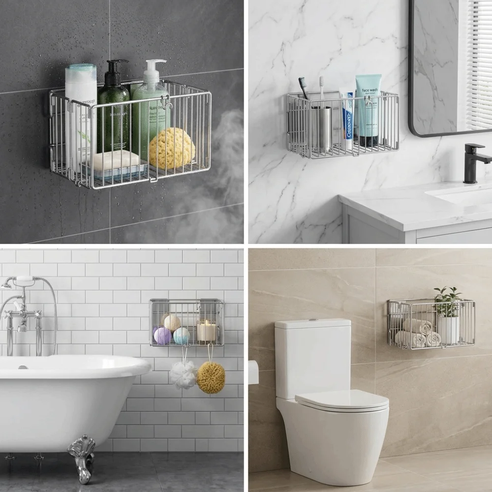 

201 Stainless Steel Magnetic Bathroom Storage Rack No Drilling Design Strong Magnetic Adsorption Toiletry Organizer Basket