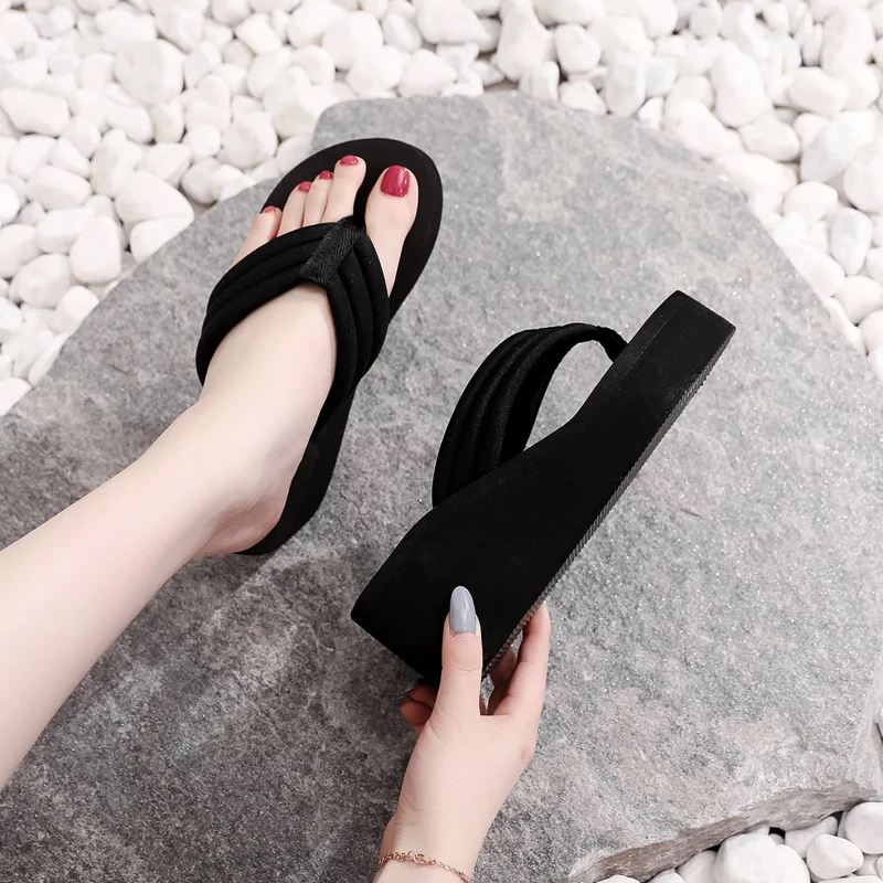 Women Summer Bohemian Clip Toe Flip Flops Non-slip Wedges Slippers Beach Shoes Fashion Beach Sandals Female Casual Slippers