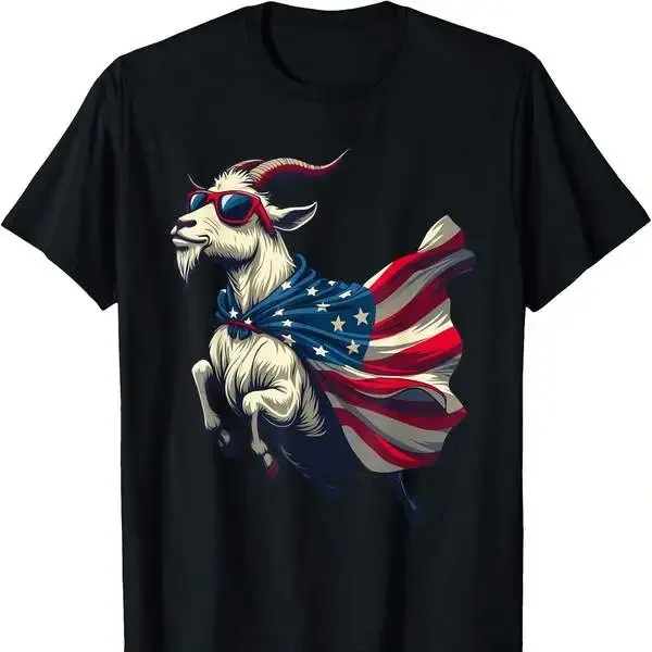 Cool Patriotic Goat In American Flag Cape With Sunglasses T-Shirt