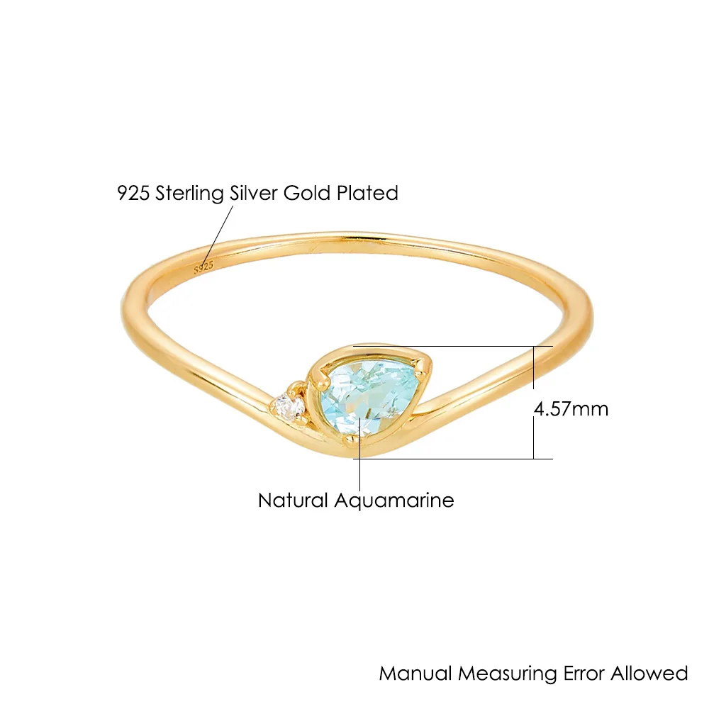 LAMOON Simple Natural Aquamarine Gemstone Ring For Women Classic 925 Sterling Silver Gold Plated Cubic Zircon Fine Jewelry RI414 view 2