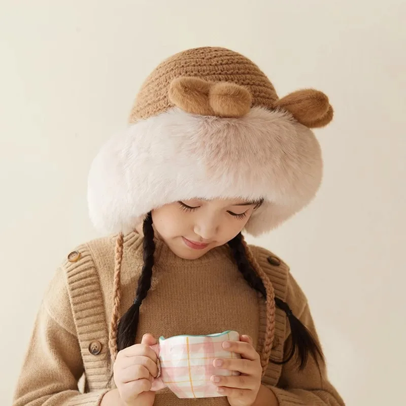 

Children Hat Thickened Warm Ear Protection Knitted Hat Cute Winter Children Woolen Hat Winter Caps for Boy Baby Caps for Boy Sac