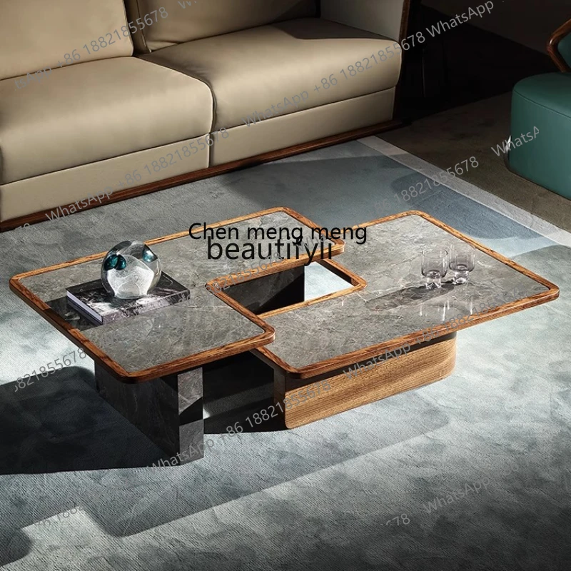 

E153 Nordic simple L-shaped high and low rock slab coffee table combination solid wood square table